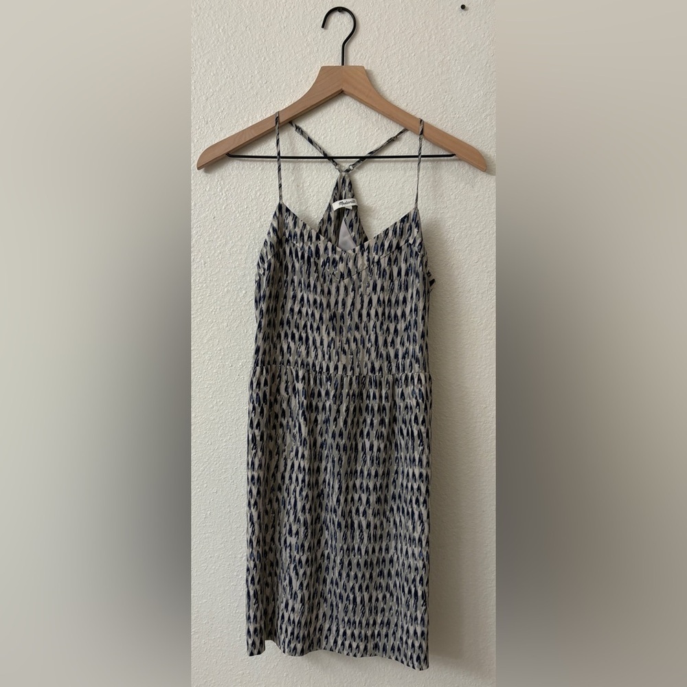 Madewell Womens Silk Sunlight Cami Dress Painted Feathers Grey Blue Size 00